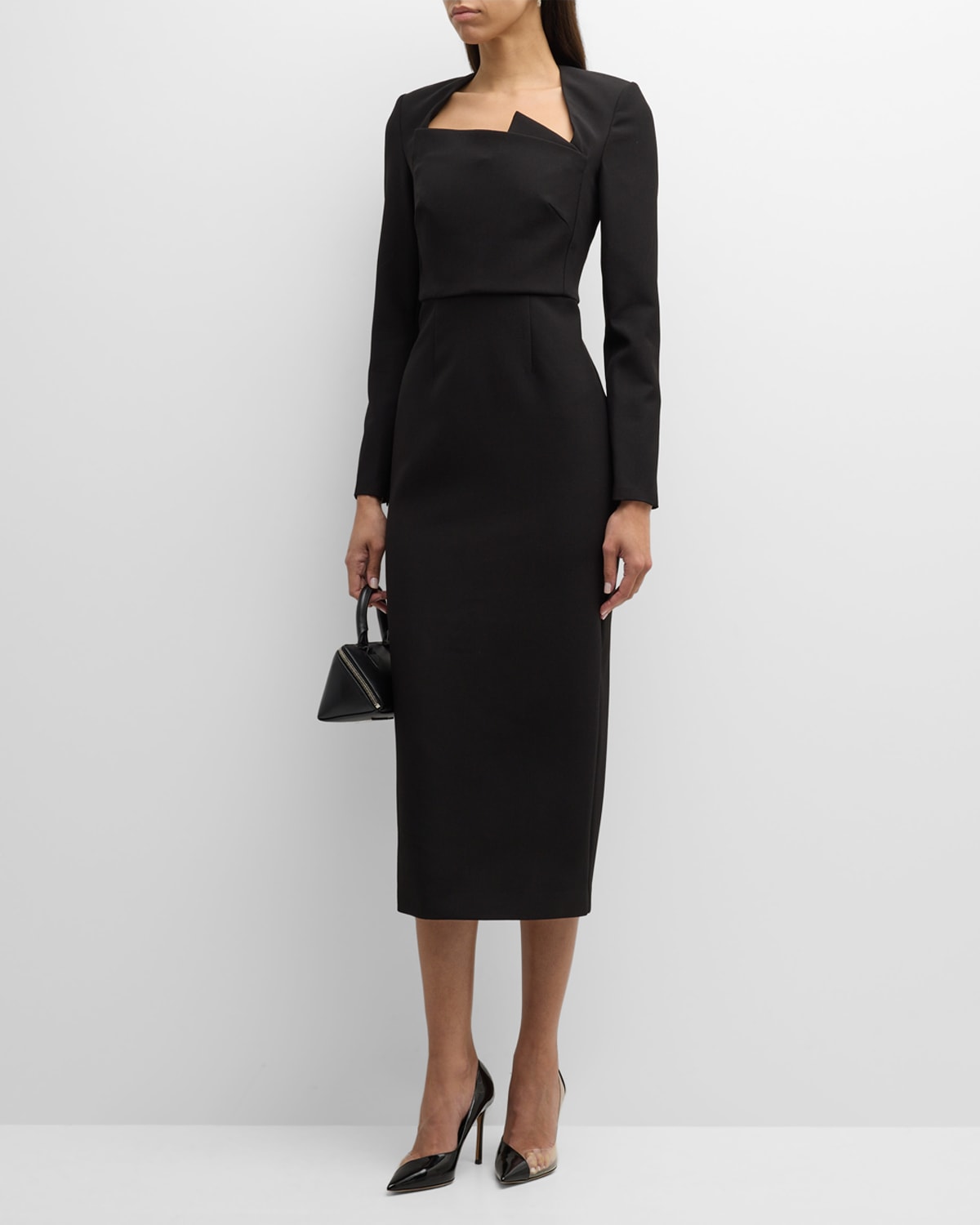 Shop Roland Mouret Asymmetric Crepe Midi Dress In Black