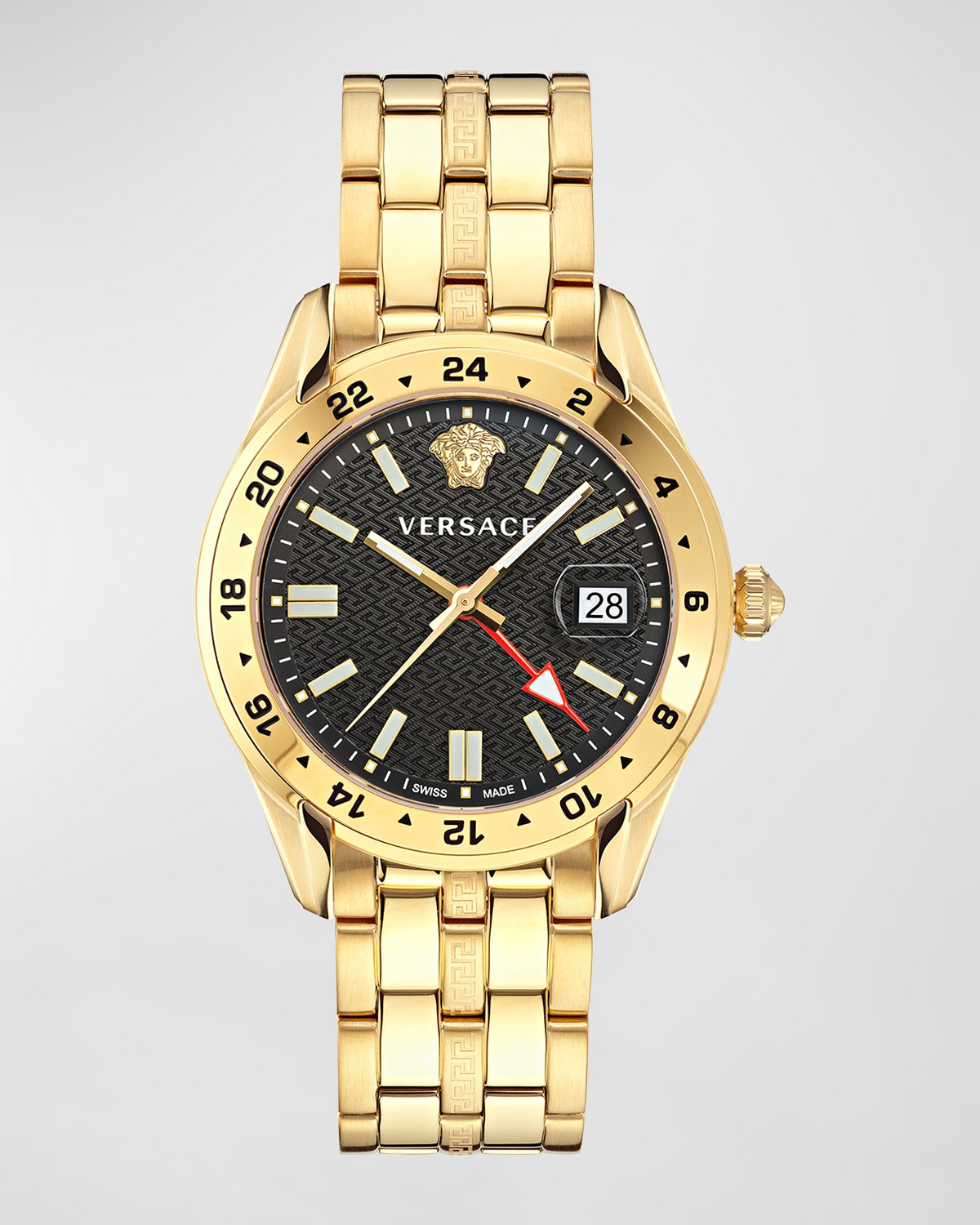 Versace Greca Time Gmt Watch In Gold