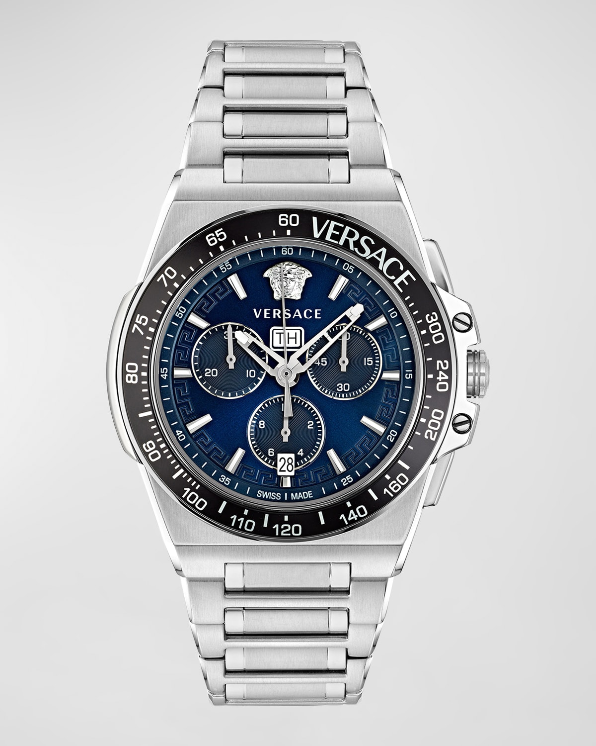 Versace Men's Swiss Chronograph Greca Extreme Stainless Steel Bracelet Watch 45mm In Stainless Steel