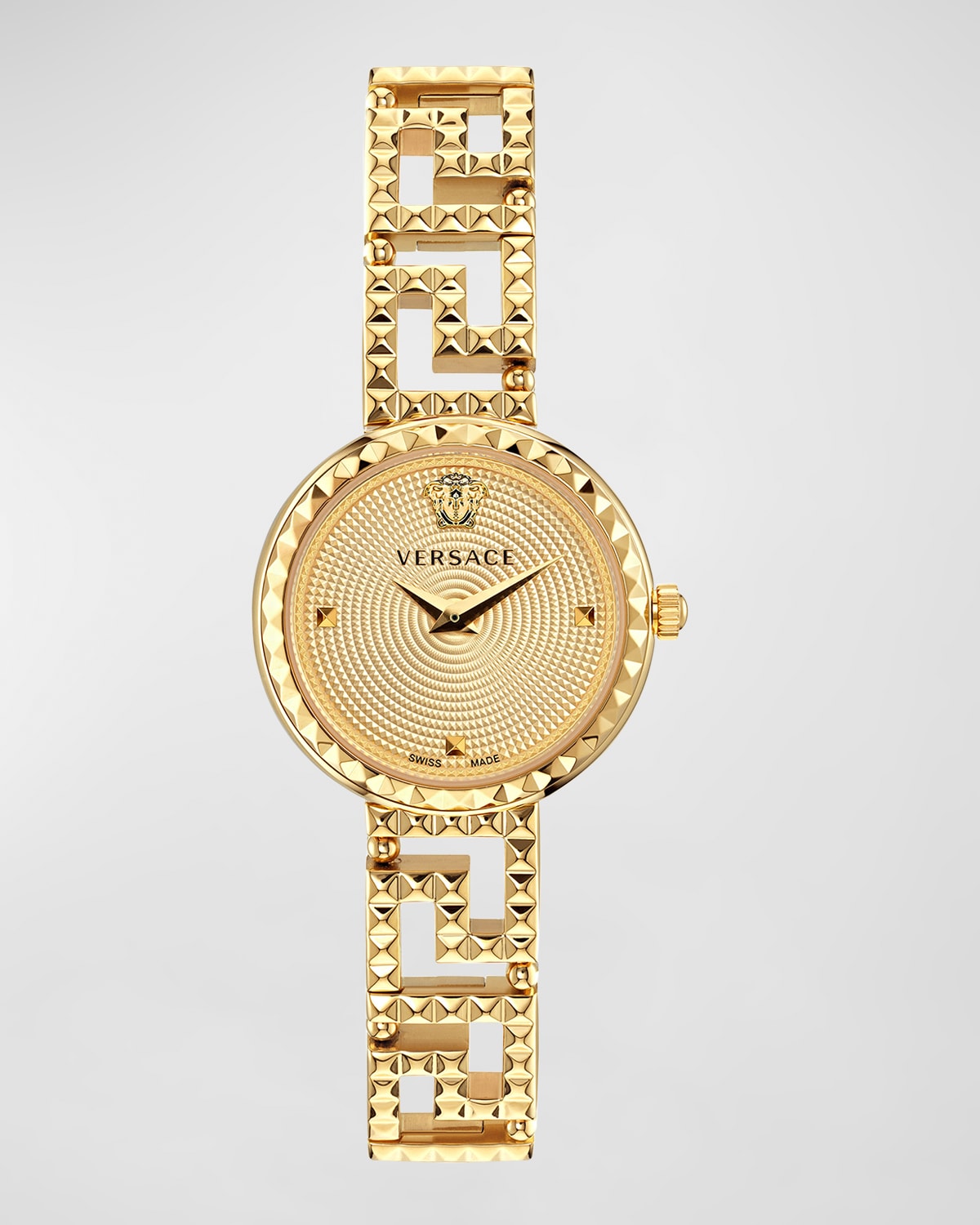 VERSACE 28MM GRECA GODDESS WATCH WITH BRACELET STRAP, GOLD PLATED