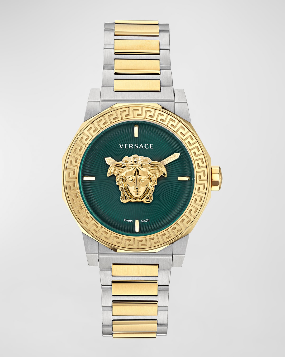 Shop Versace 38mm Medusa Deco Watch With Bracelet Strap, Green In Two Tone