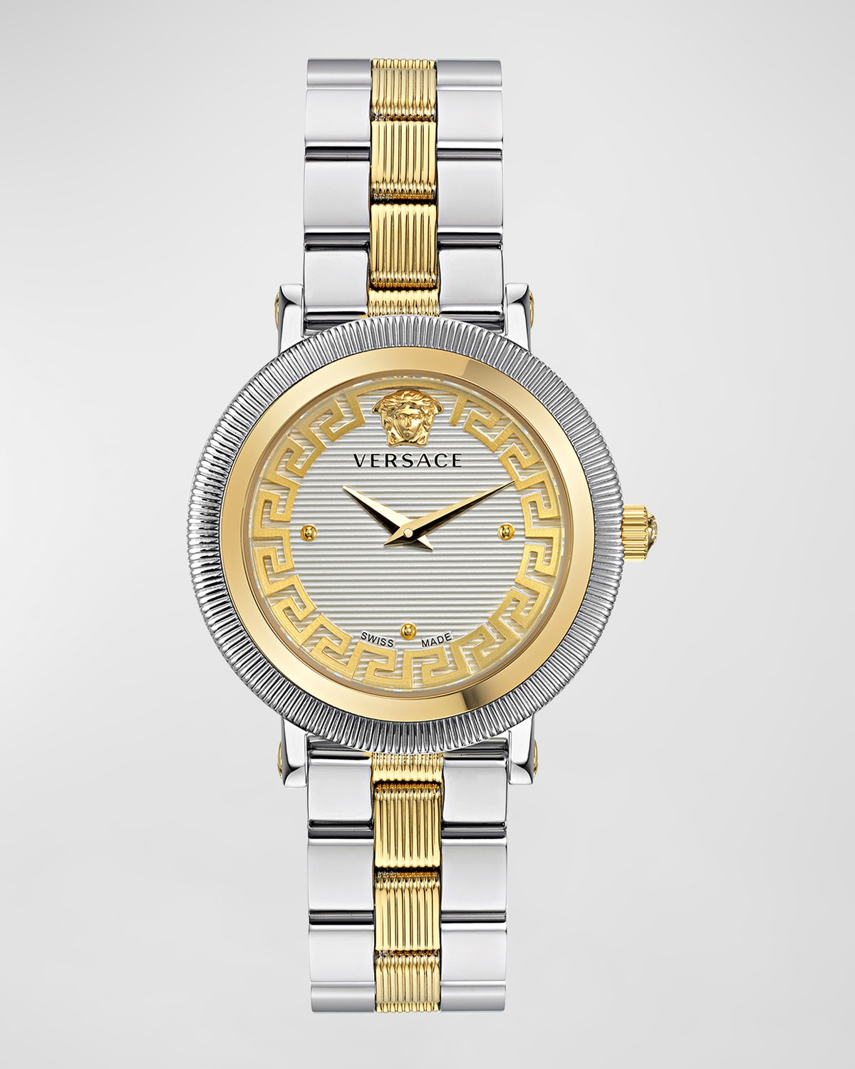 VERSACE 35MM GRECA FLOURISH WATCH WITH BRACELET STRAP, TWO TONE