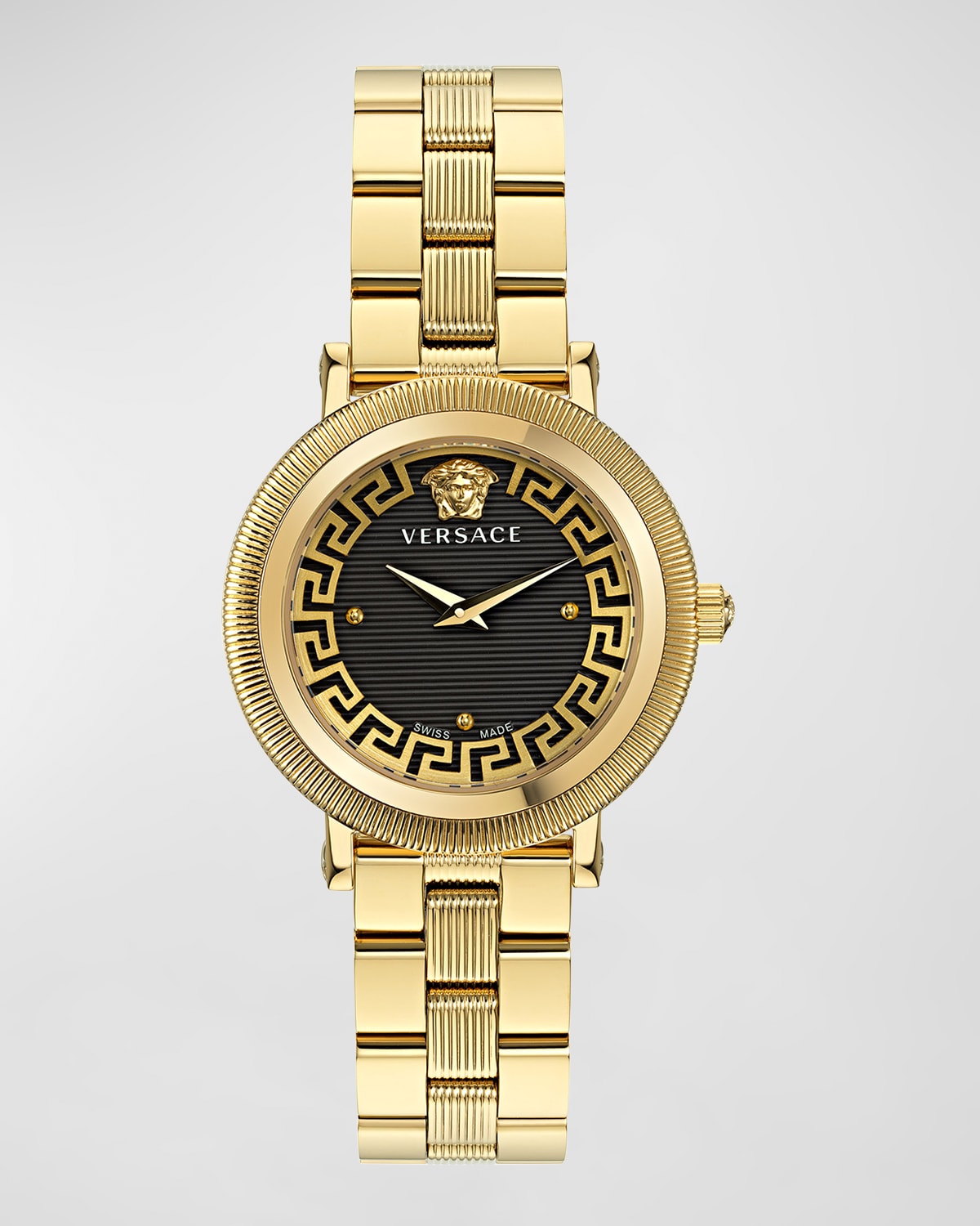 Shop Versace 35mm Greca Flourish Watch With Bracelet Strap, Gold Plated In Ip Yellow Gold