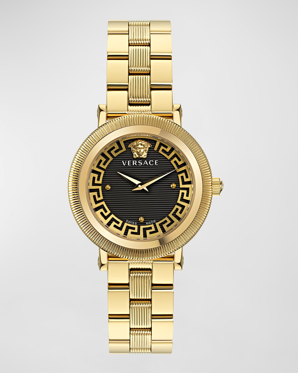 VERSACE 35MM GRECA FLOURISH WATCH WITH BRACELET STRAP, GOLD PLATED