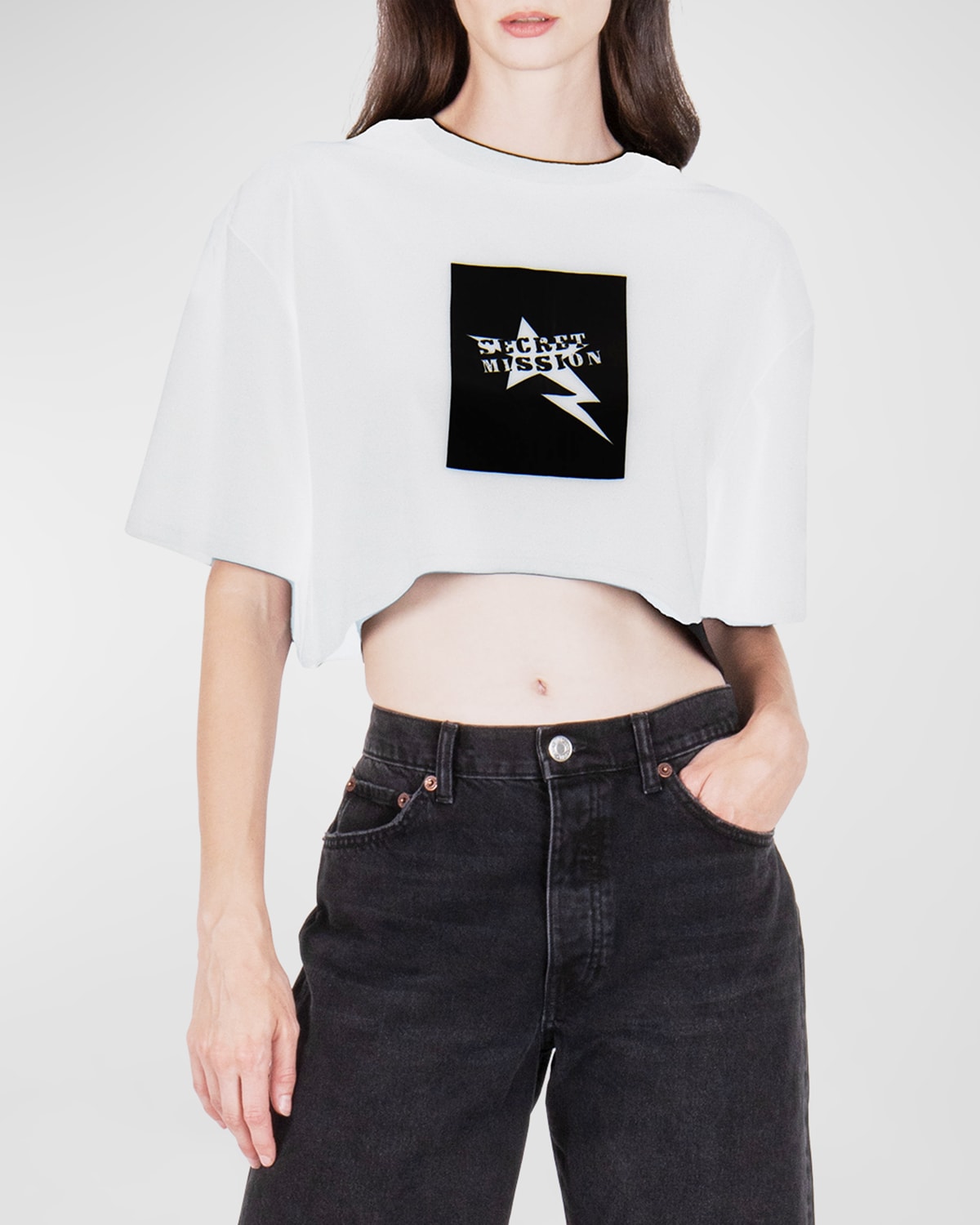 Secret Mission Vincent Cropped Logo Graphic Tee In White