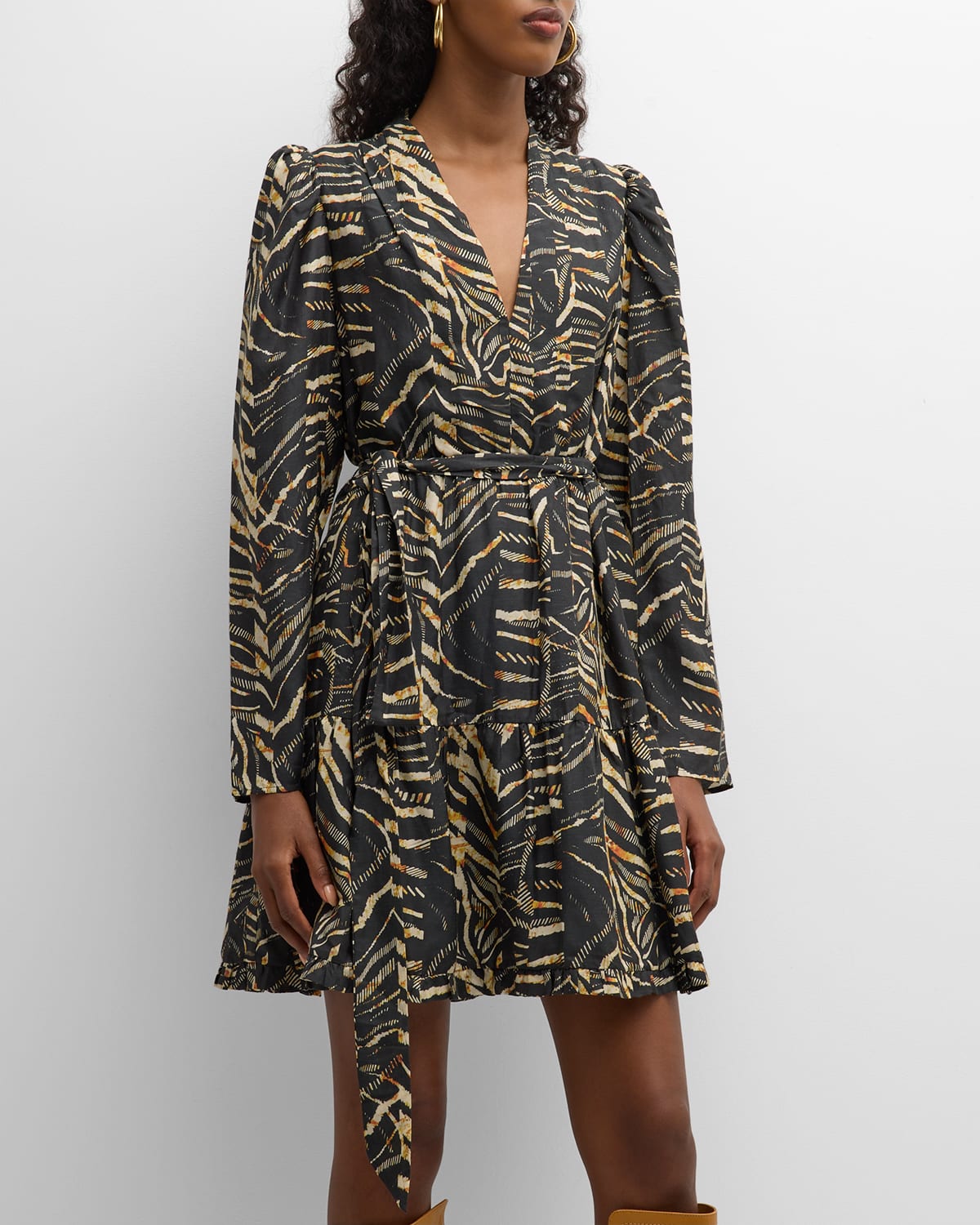 Shop Marie Oliver Velma Belted Animal-print Flounce Mini Dress In Zebra