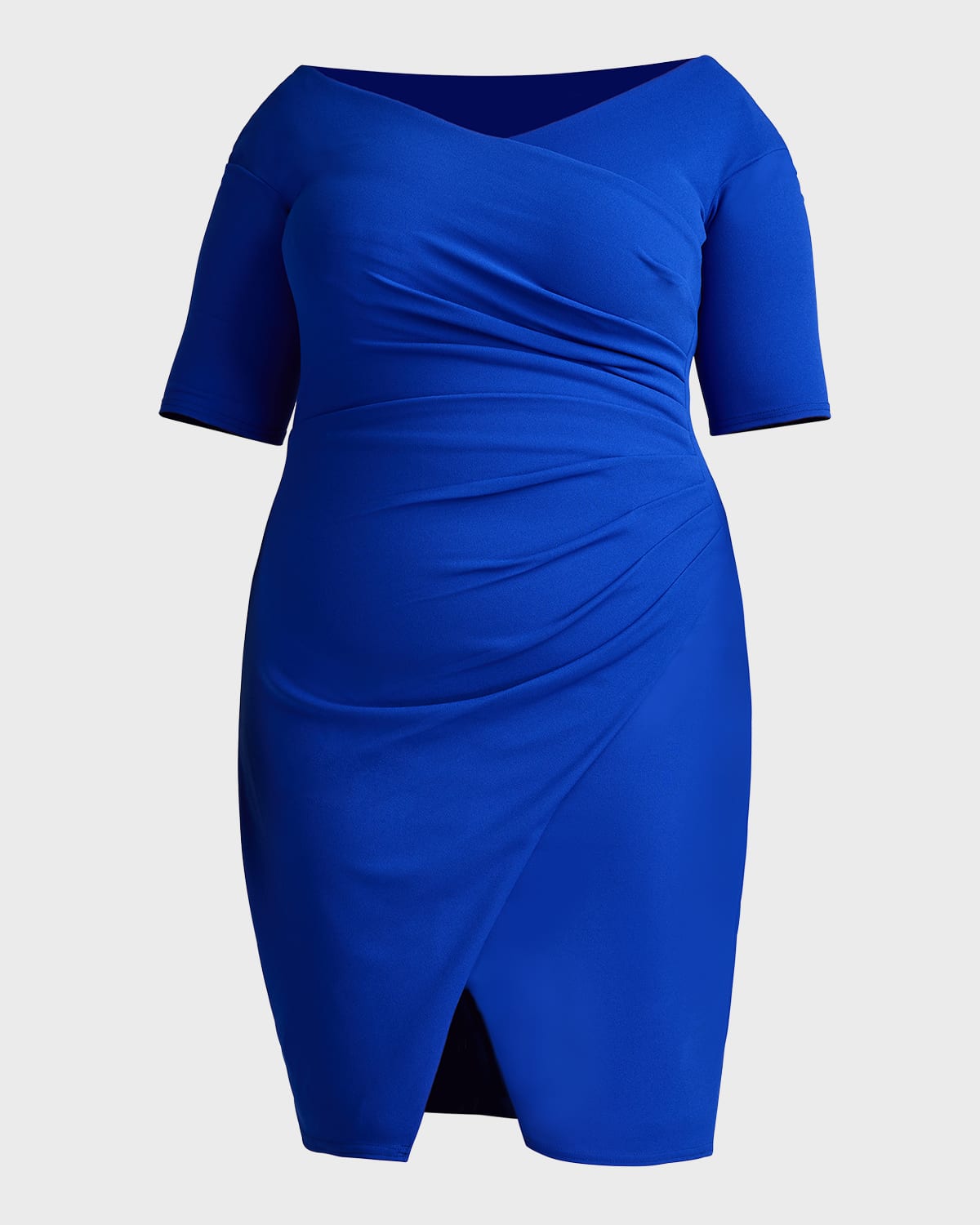 Tadashi Shoji Plus Size Pleated Faux-wrap Crepe Midi Dress In Mystic Blue