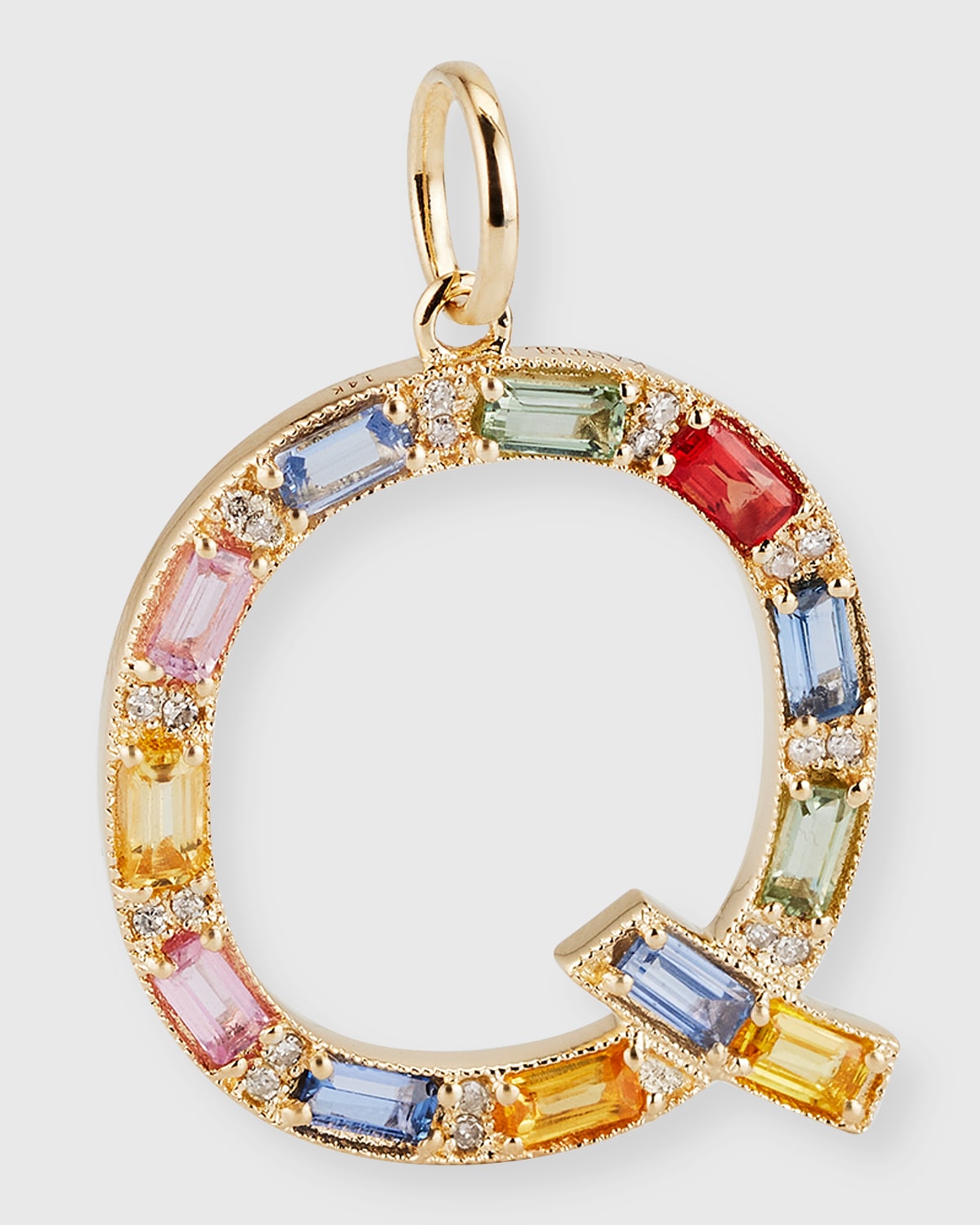 14K Yellow Gold Initial L Multi-Color Sapphire and Diamond Pendant