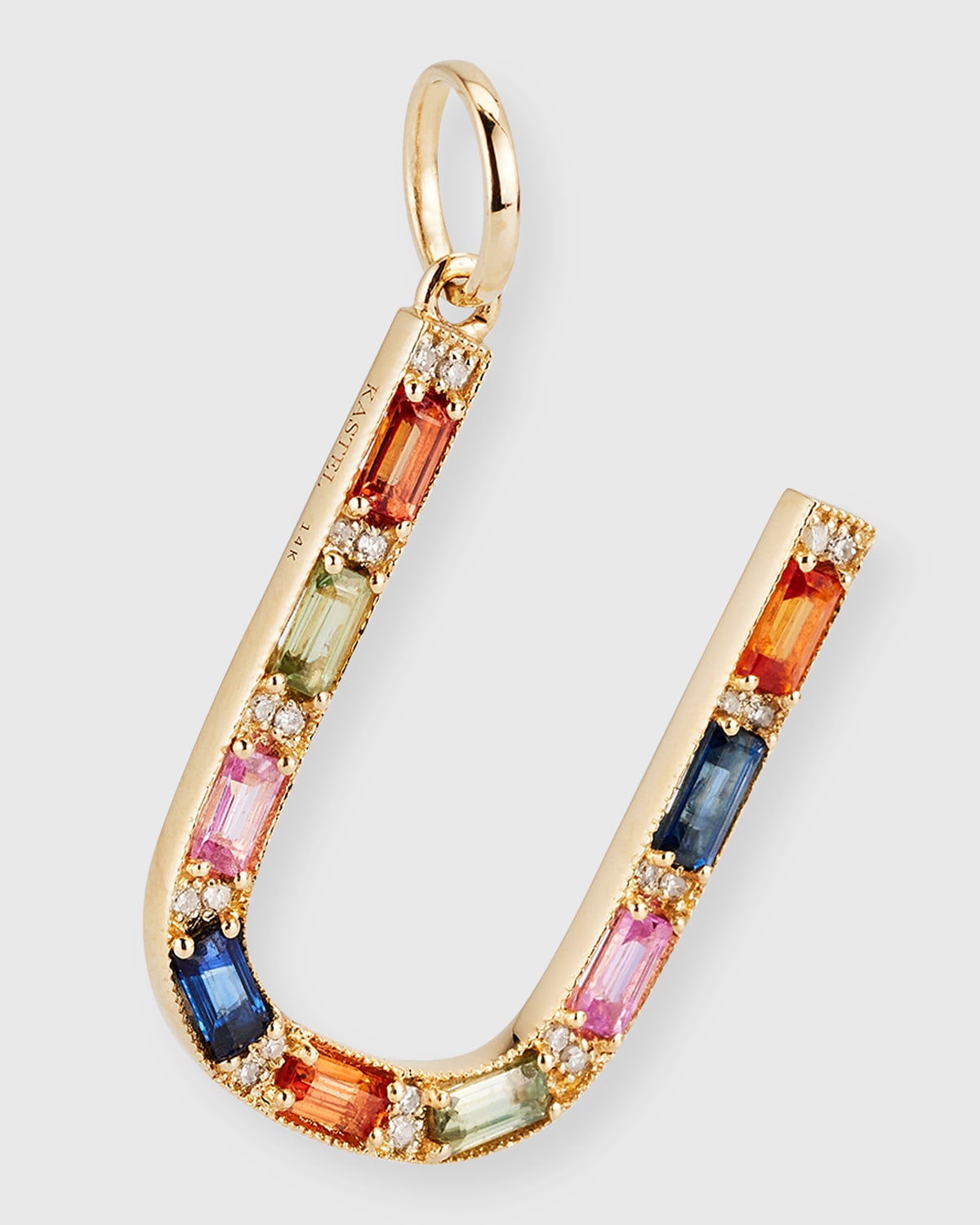 14K Yellow Gold Initial U Multi-Color Sapphire and Diamond Pendant