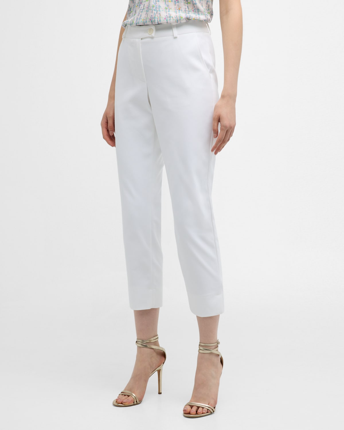 Maison Common Mid-rise Slim-leg Ankle Cotton-blend Pants In Open White