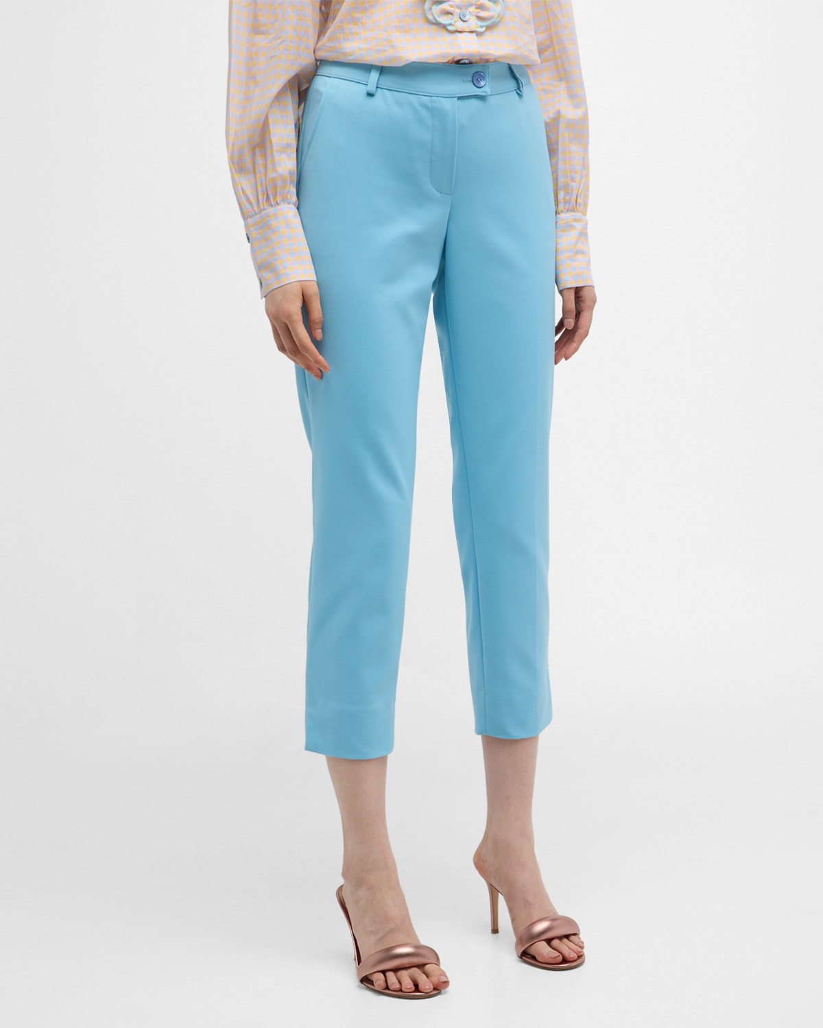 Maison Common Mid-rise Slim-leg Ankle Cotton-blend Pants In Open Blue