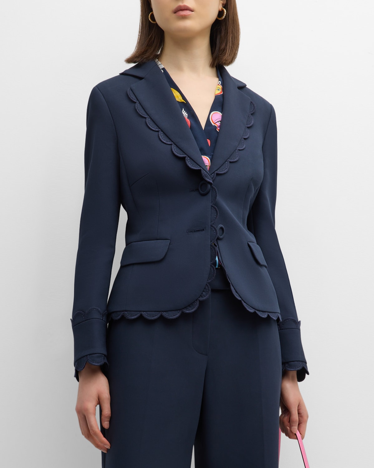 Maison Common Scalloped Single-breasted Cotton Jacket In Navy