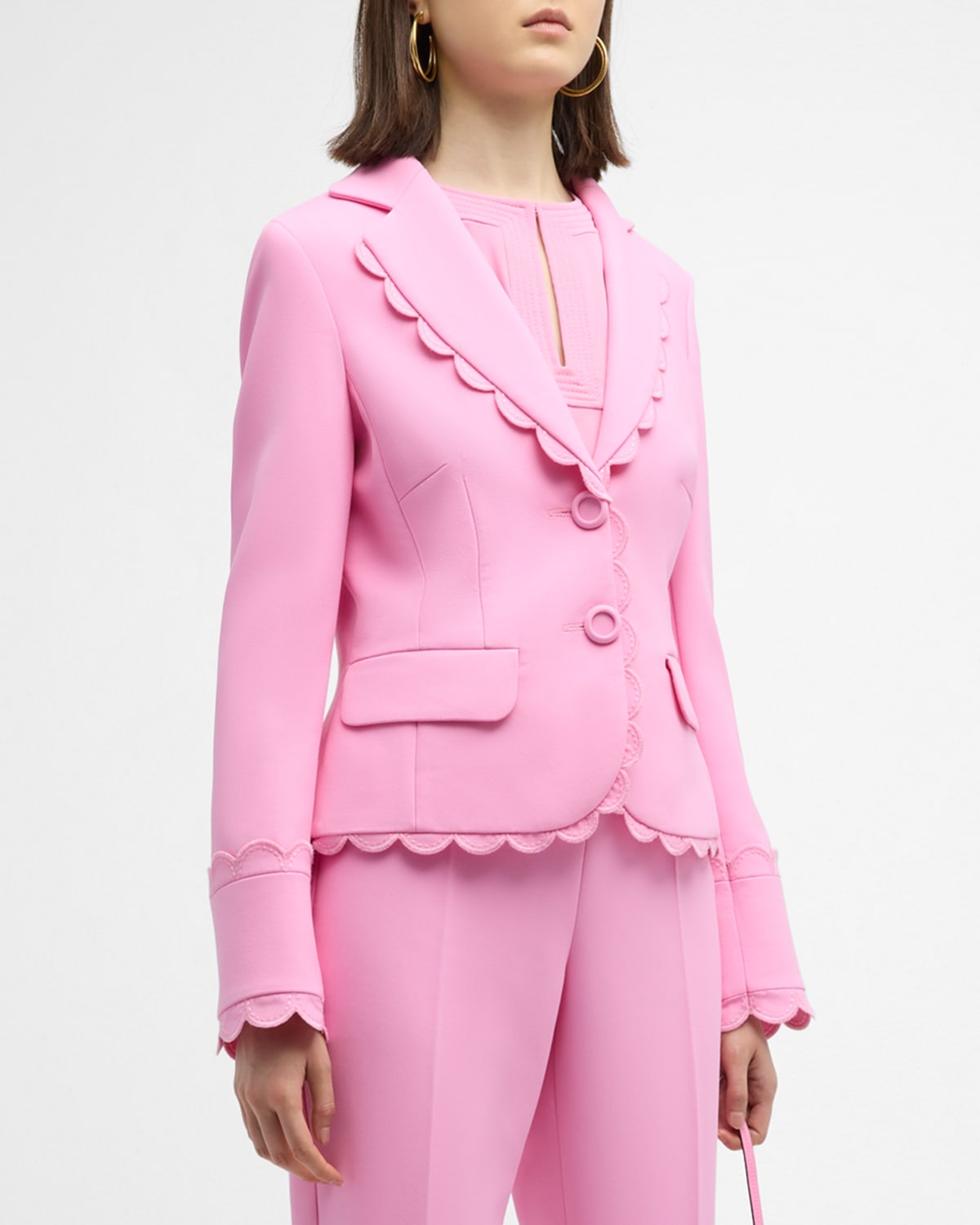 Maison Common Scalloped Single-breasted Cotton Jacket In Pink