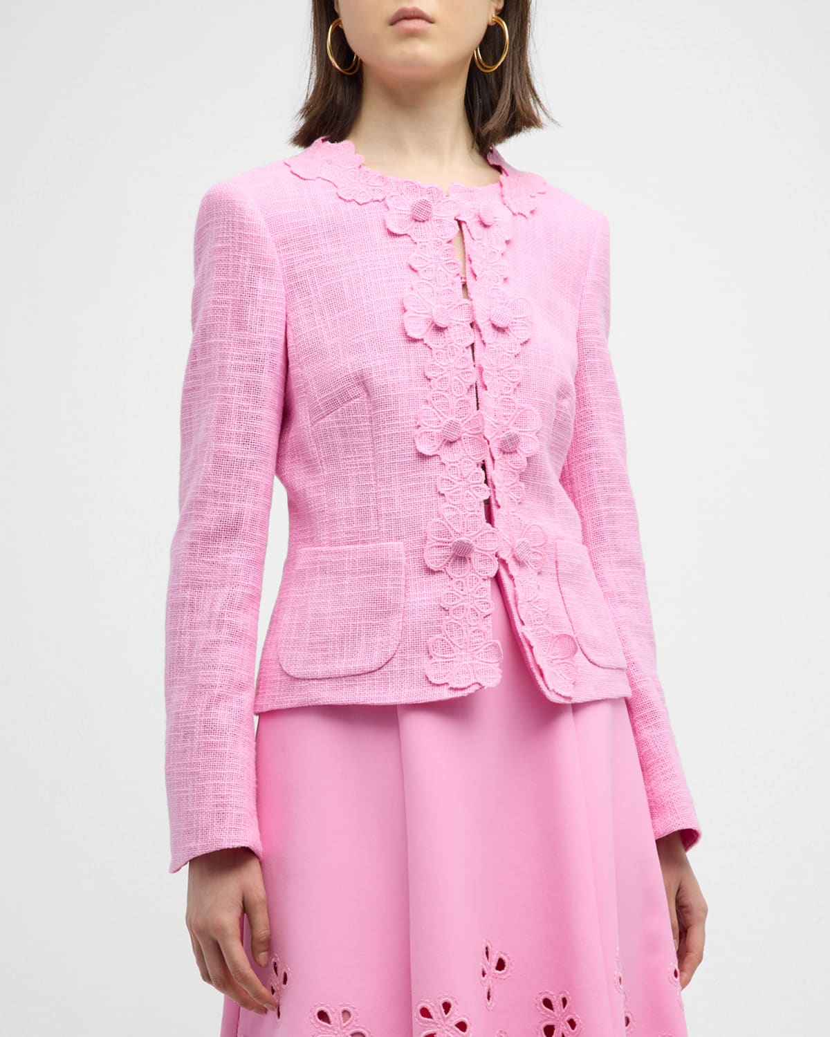 Maison Common Floral Trim Cotton-blend Tweed Jacket In Light Pink