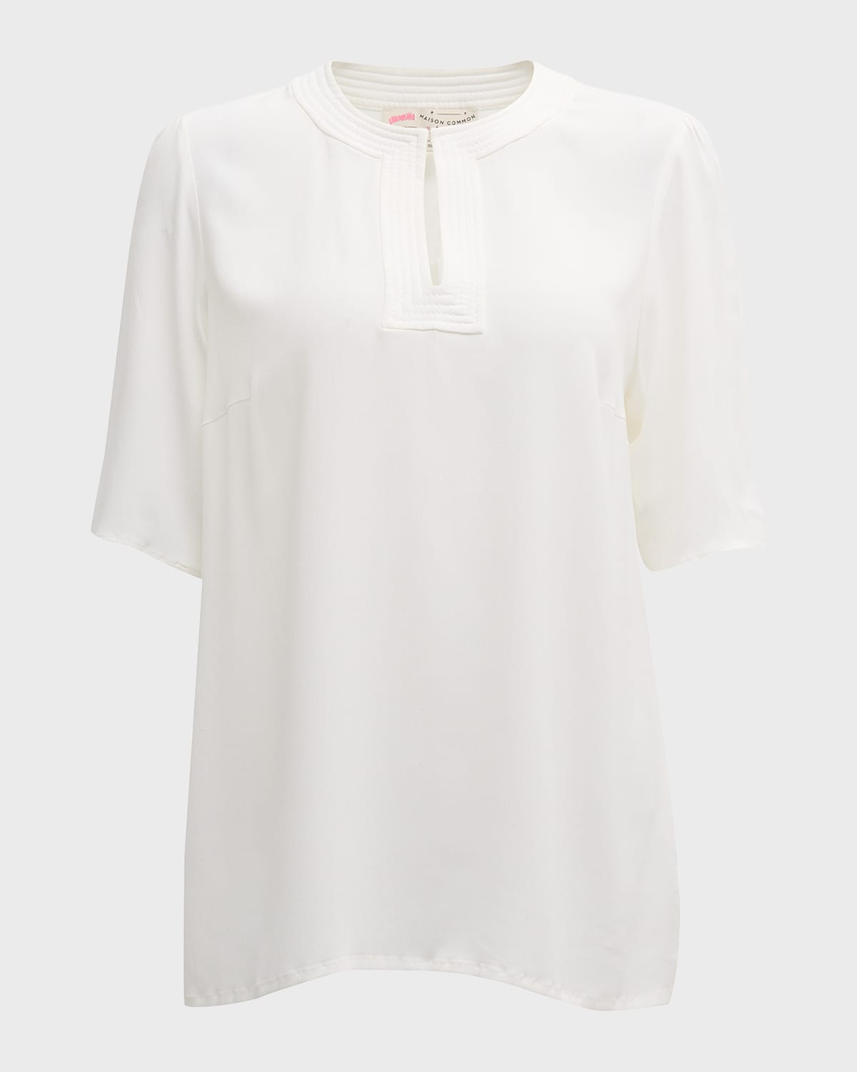 Trapunto Silk-Blend Short-Sleeve Blouse