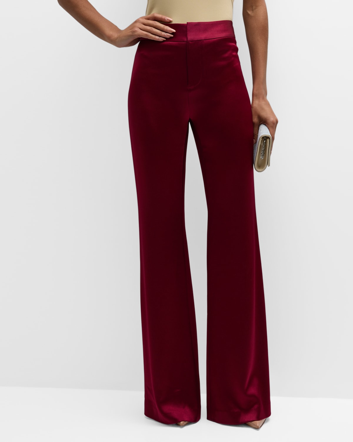 Shop Alice And Olivia Deanna High-waisted Bootcut Satin Pants In Bordeaux