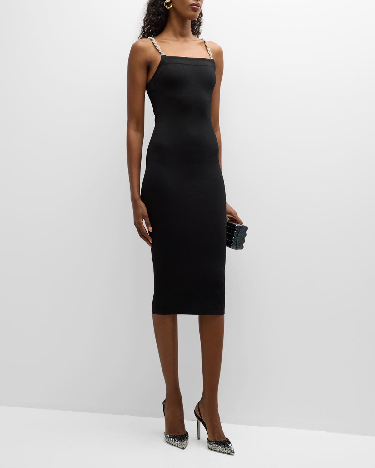 Alice And Olivia Alina Chain Strap Midi Tank Dress In Black