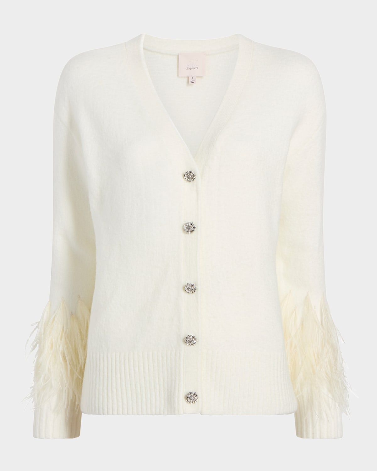 Cinq À Sept Briana Feather-cuff Knit Cardigan In Ivory