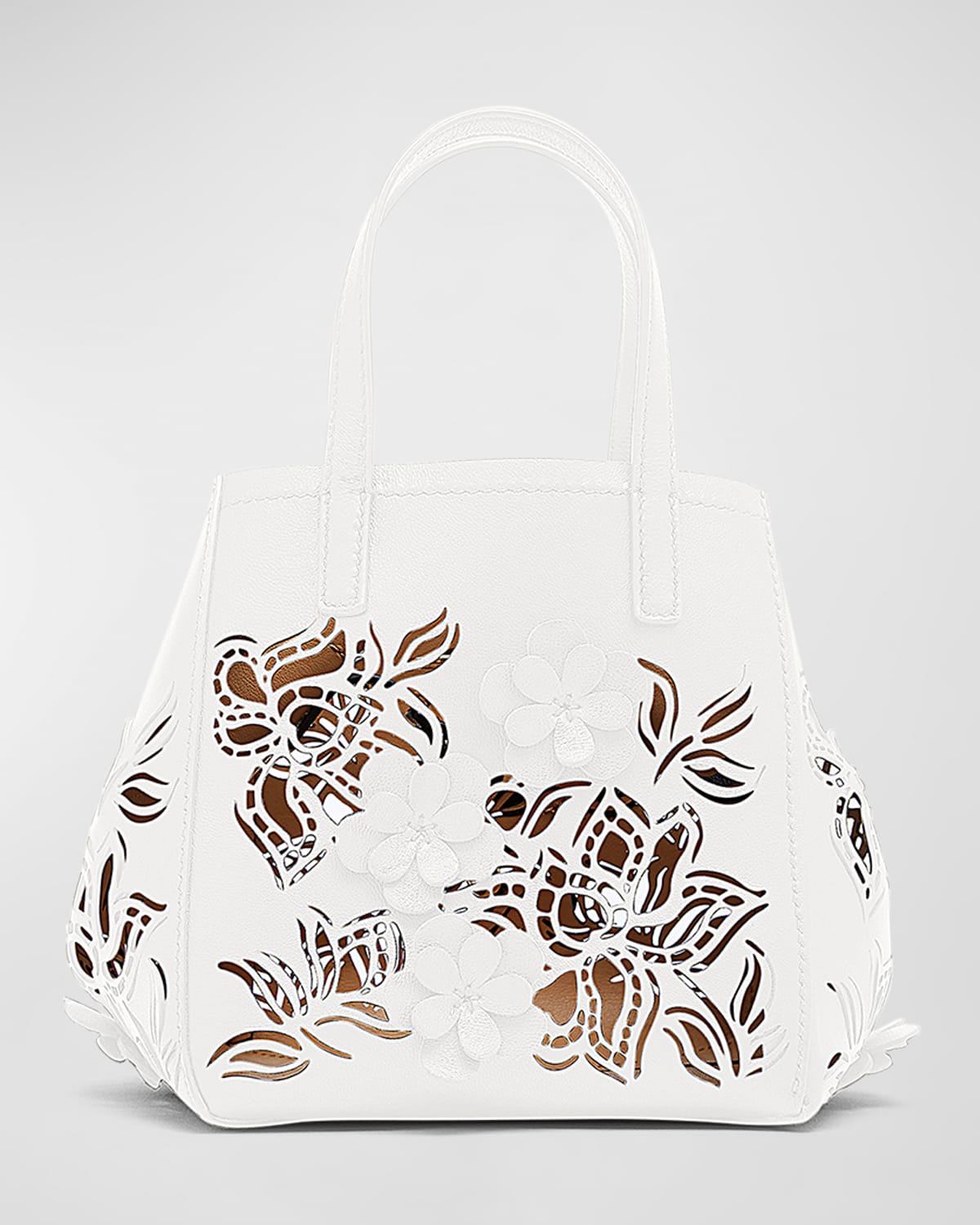 Oscar De La Renta Square Mini Laser Flower Tote Bag In Ivory