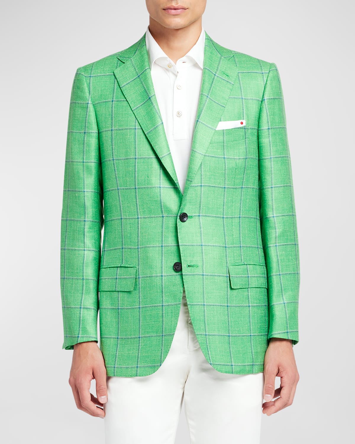 Kiton Men's Windowpane Cashmere-blend Sport Coat In Light Green Multi