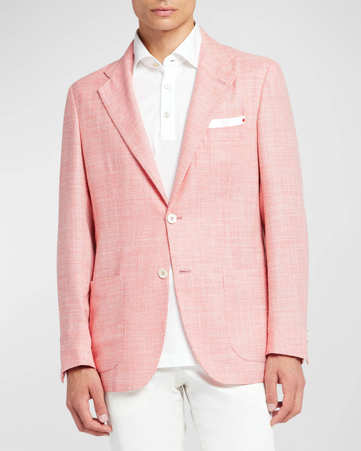 Kiton Men's Textured Wool-blend Blazer In Pink