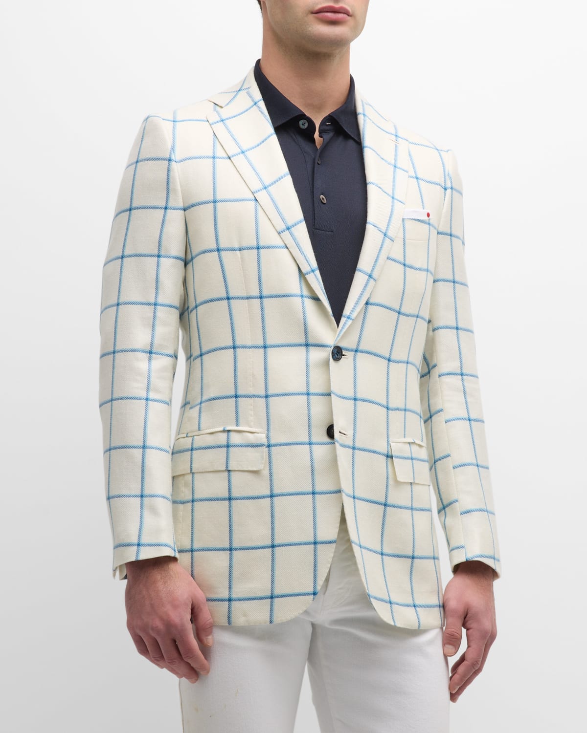 Shop Kiton Men's Windowpane Cashmere-blend Sport Coat In Aqua