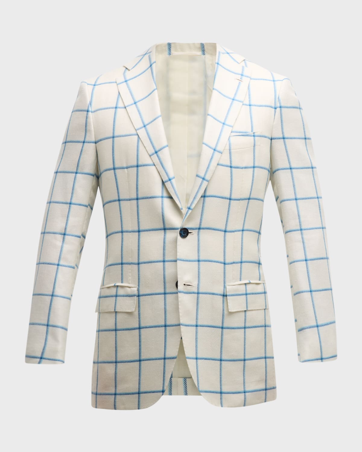 Shop Kiton Men's Windowpane Cashmere-blend Sport Coat In Aqua