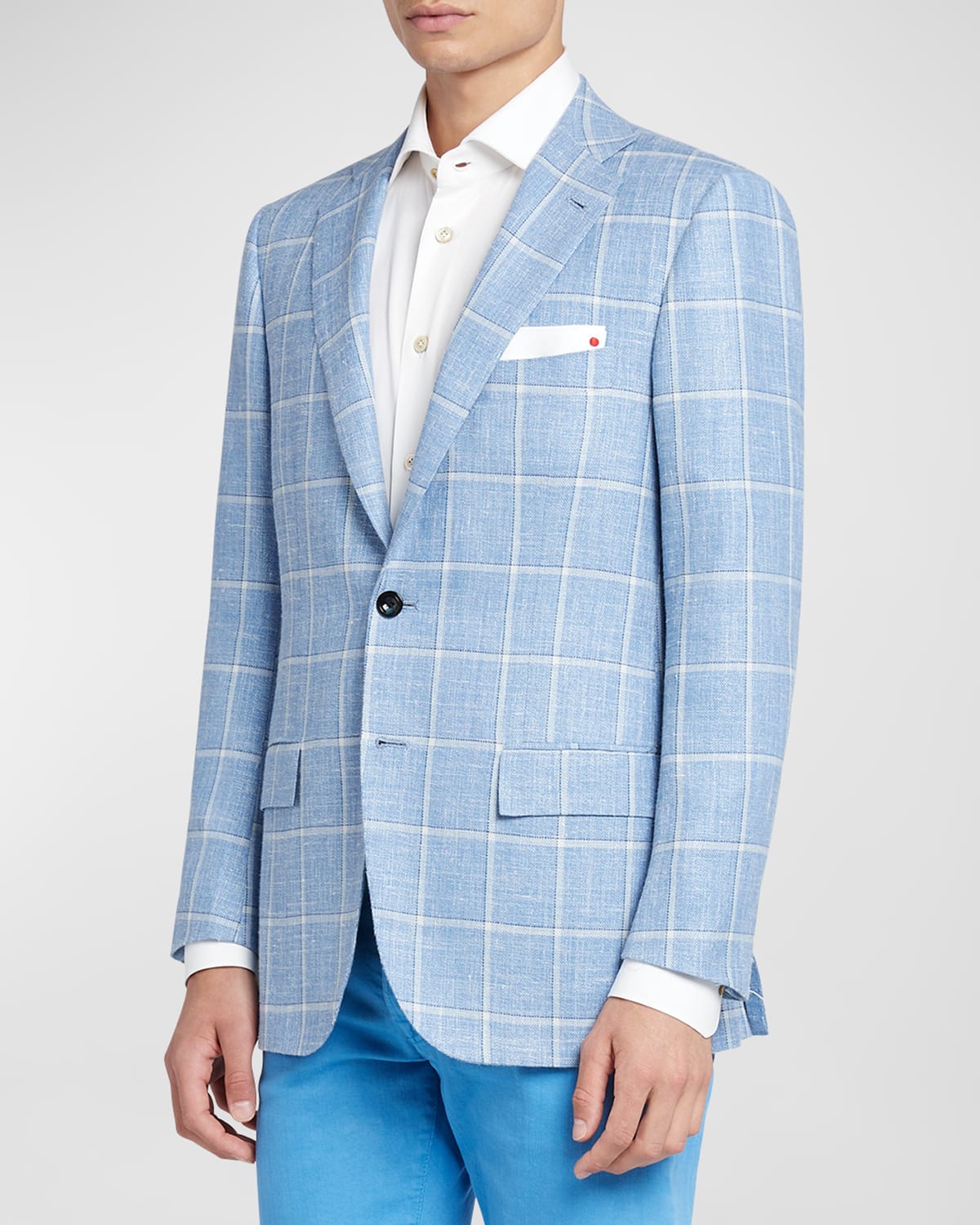 Kiton Men's Windowpane Cashmere-blend Sport Coat In Light Blue