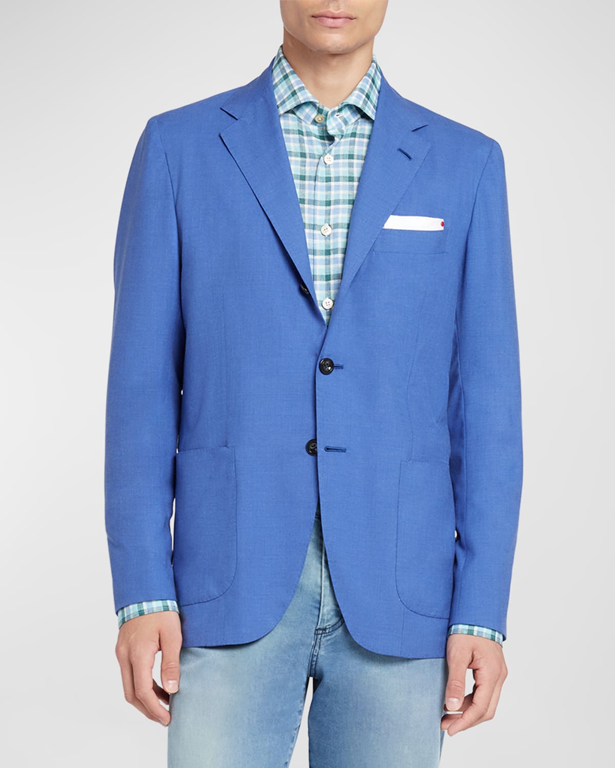 Shop Kiton Men's Washed Solid Cashmere-silk Sport Coat In Blue