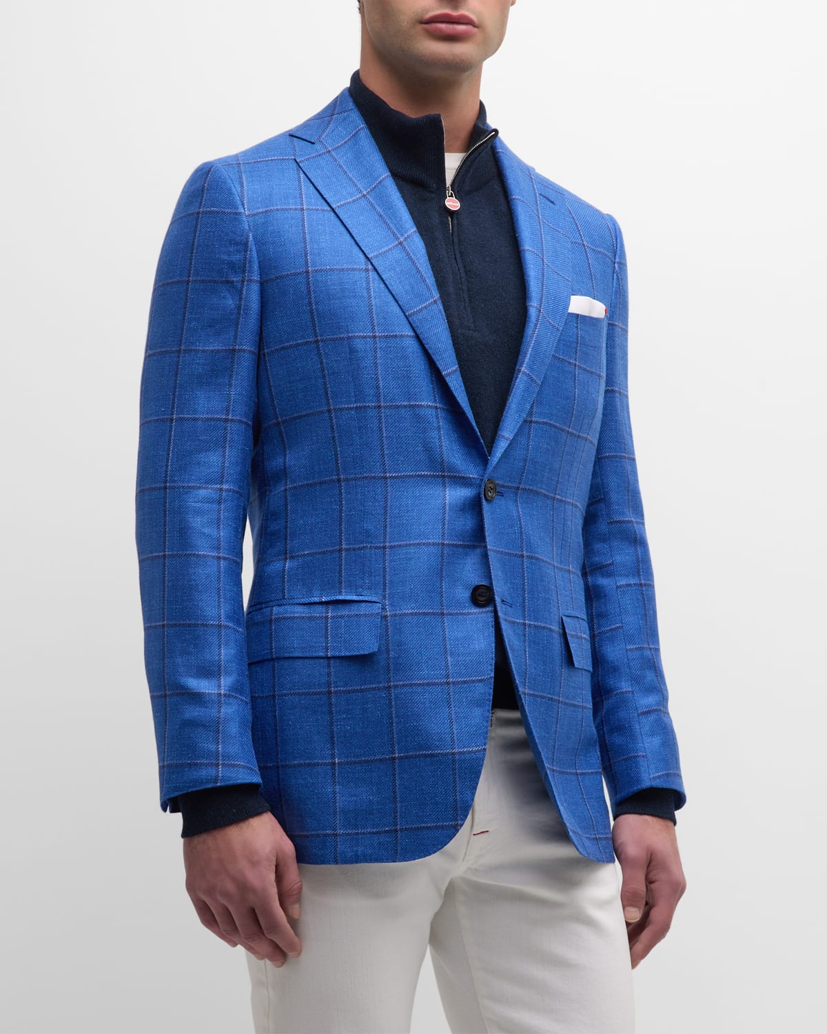 Shop Kiton Men's Windowpane Cashmere-blend Sport Coat In Blue