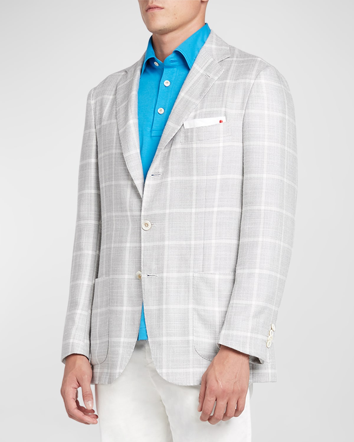 Shop Kiton Men's Windowpane Silk-cashmere Sport Coat In Gray