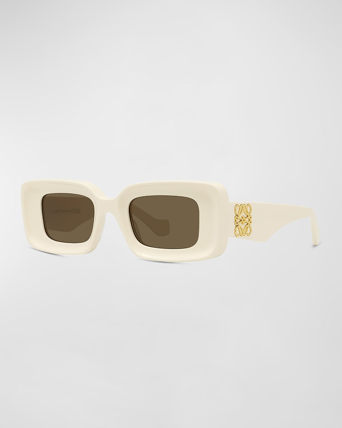 Shop Loewe Men's Anagram Acetate-nylon Rectangle Sunglasses In Ivry/brn