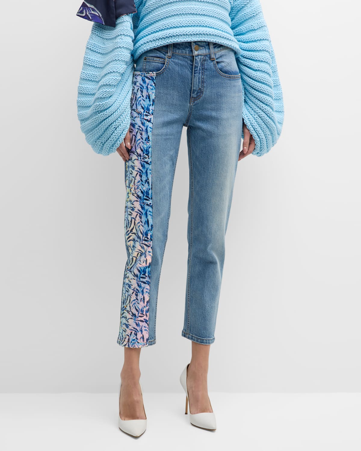 Lily Sequin Chenille Paneled Skinny-Leg Ankle Jeans