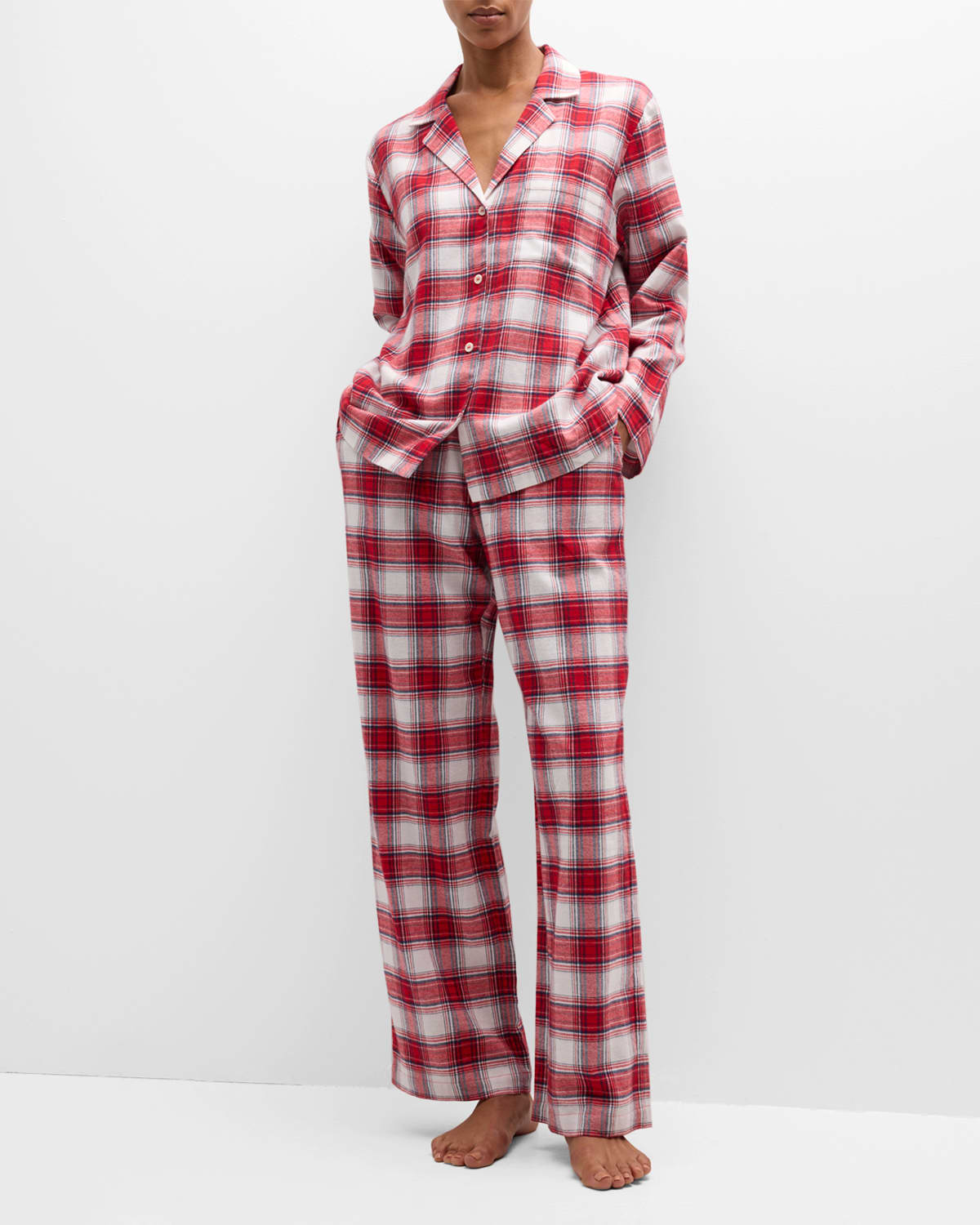 Plaid-Print Cotton Flannel Pajama Set