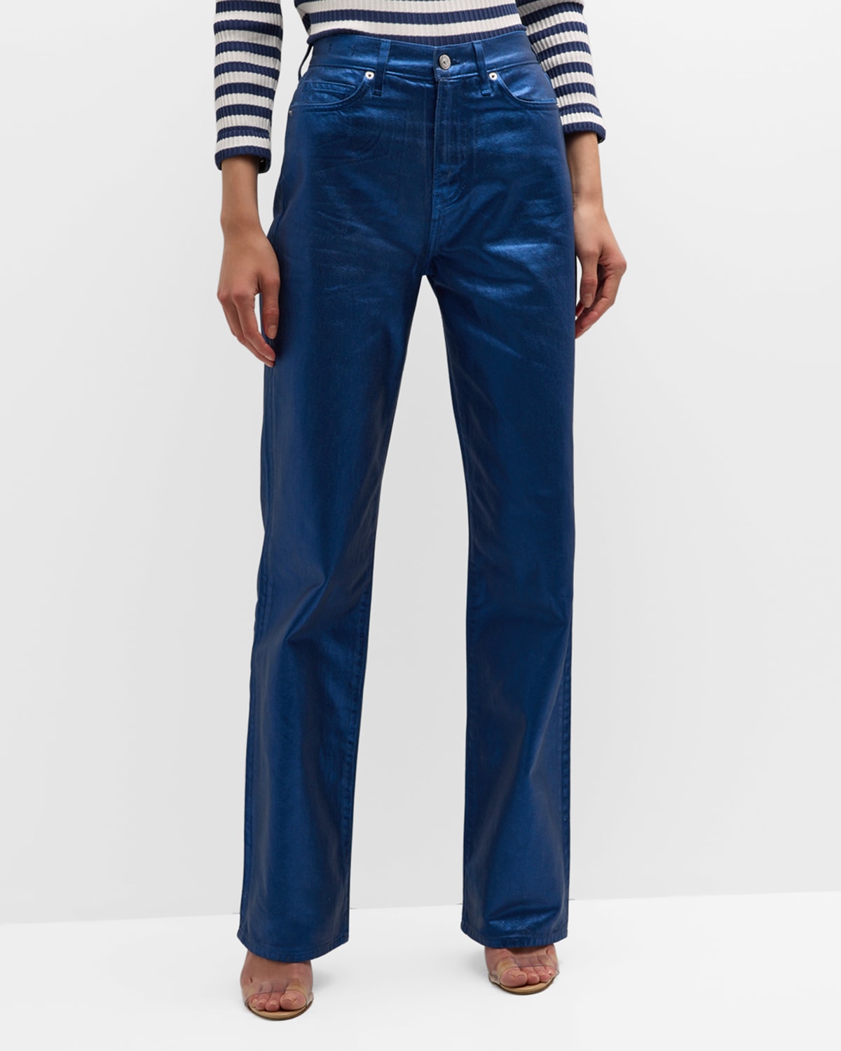Veronica Beard Jeans Dylan High Rise Straight-leg Coated Jeans In True Navy