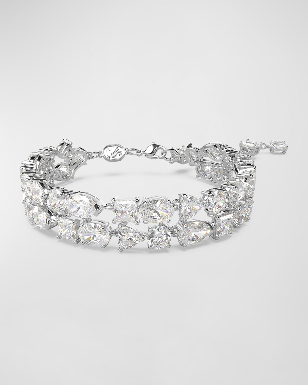 Swarovski Rhodium-plated Mixed Crystal Double-row Flex Bracelet In Crystal