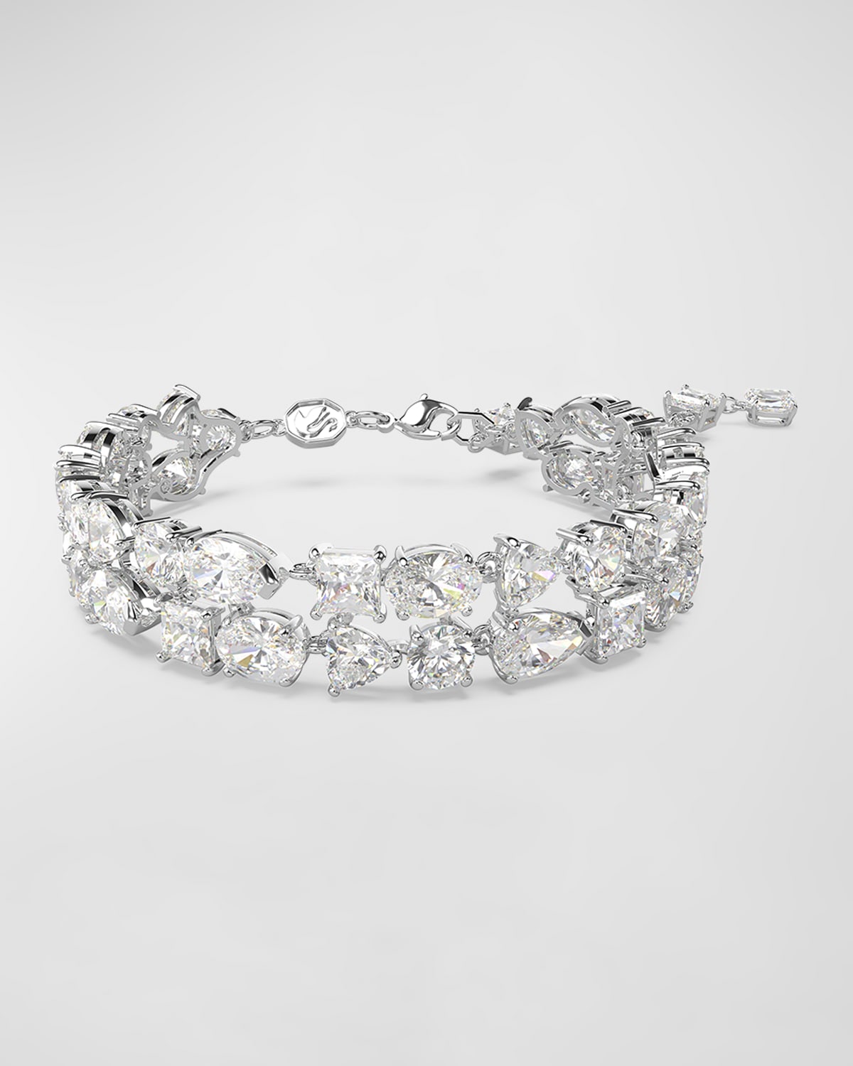 SWAROVSKI RHODIUM-PLATED MIX-CUT ZIRCONIA CRYSTAL DOUBLE-ROW BRACELET