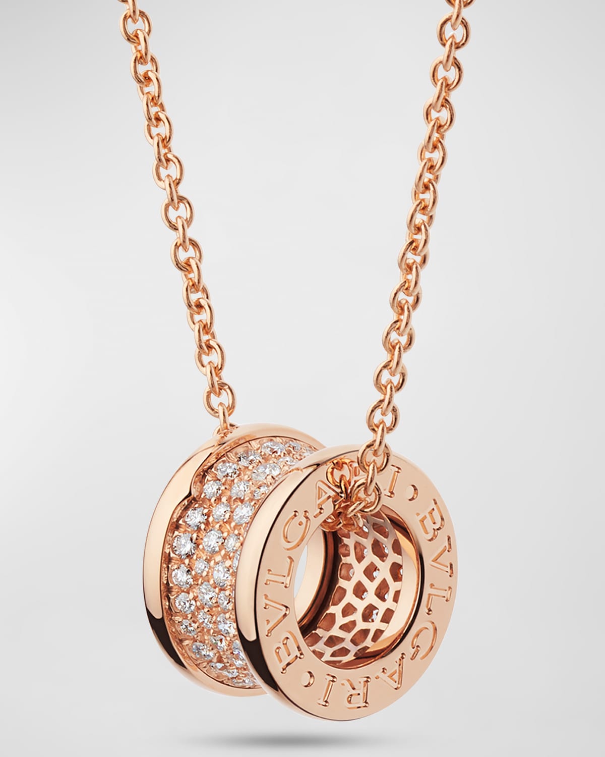 BVLGARI B.Zero1 18k Rose Gold Diamond Charm Necklace