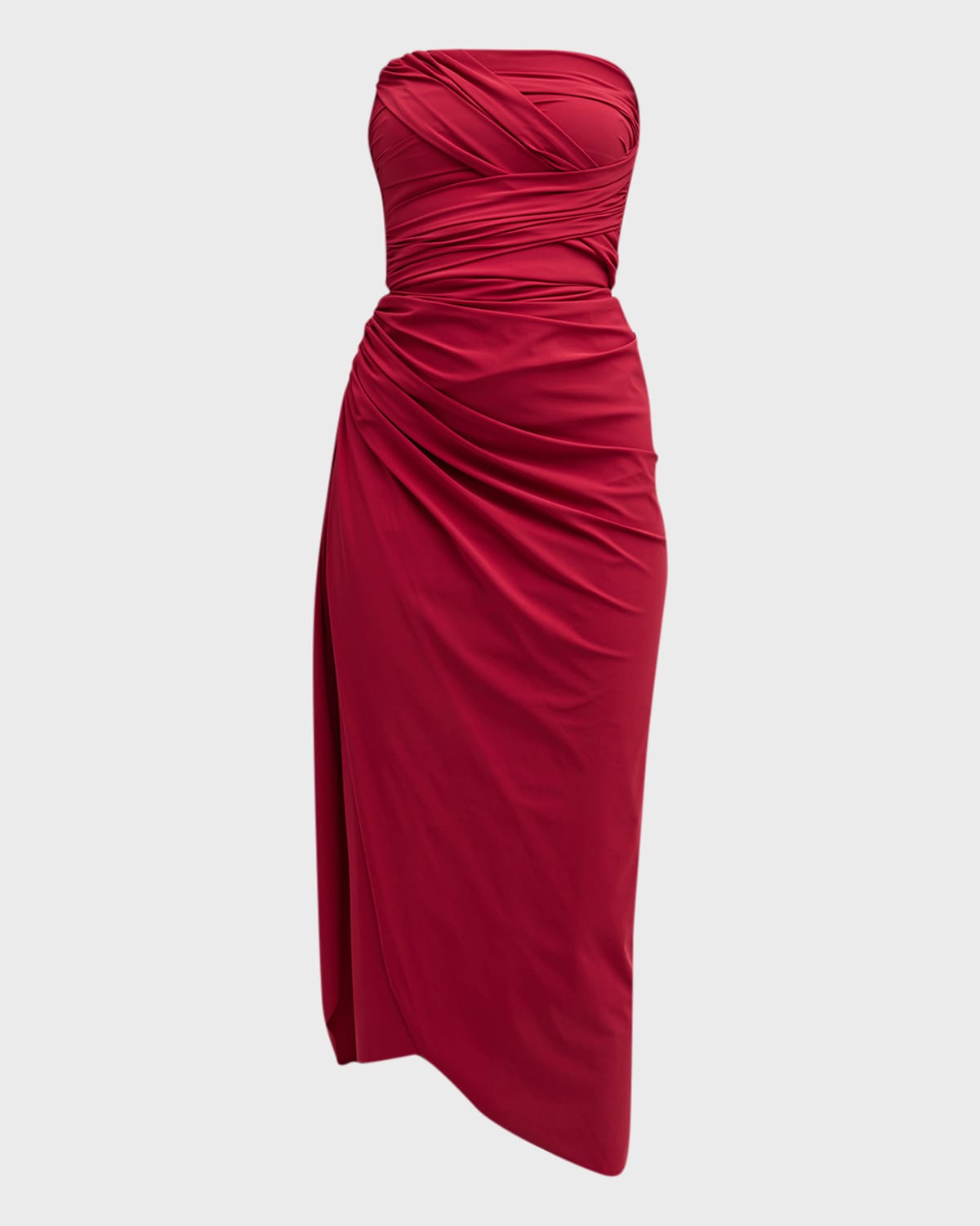 Chiara Boni La Petite Robe Deisette Strapless Ruched High-low Midi Dress In Garnet