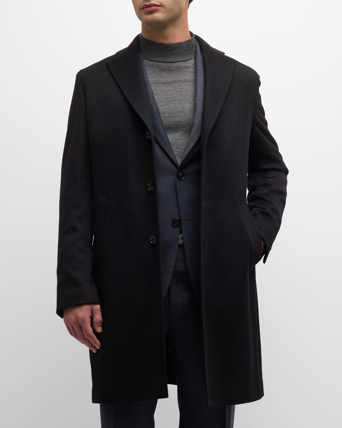 Neiman Marcus Men's Solid Cashmere Topcoat In Black
