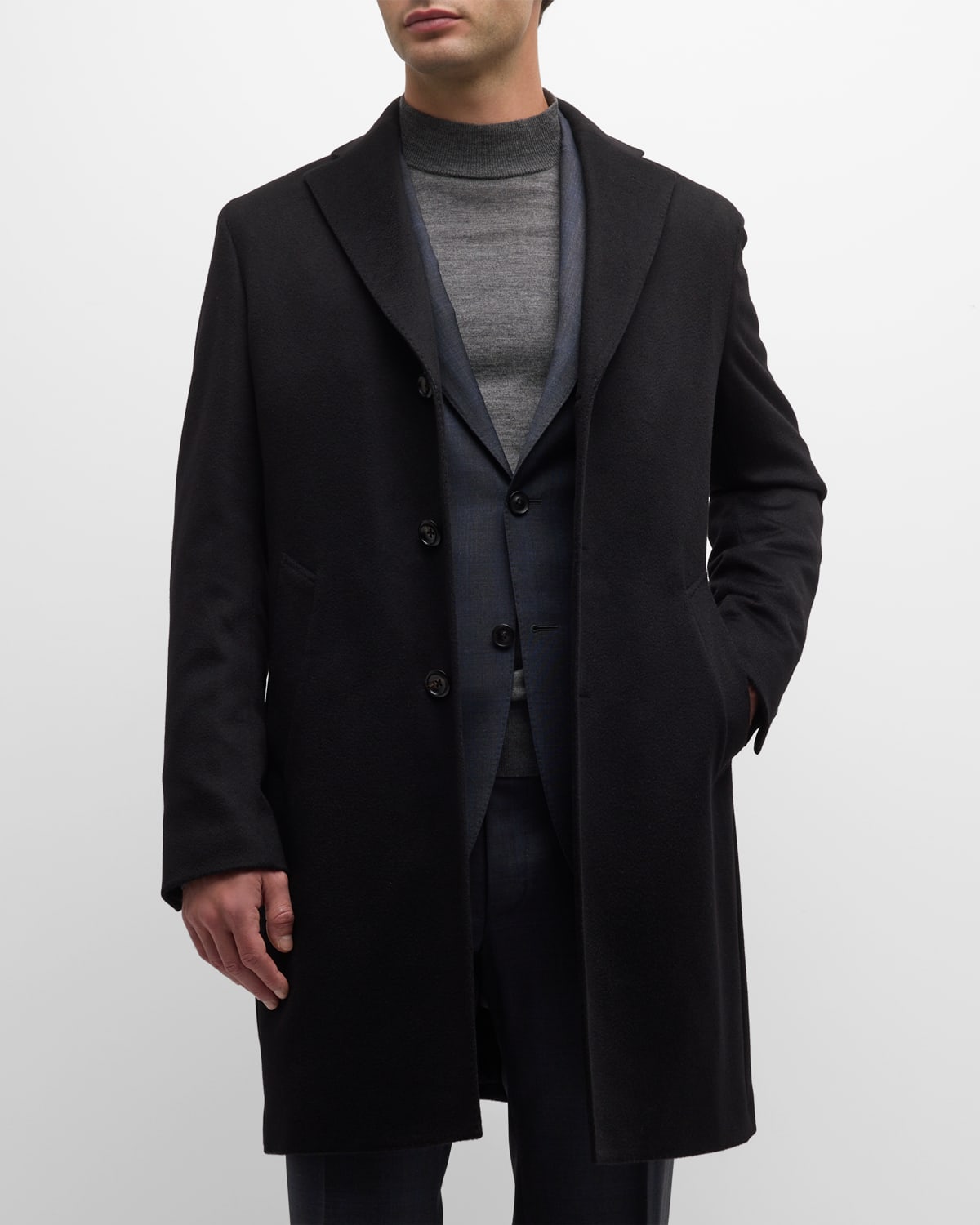 Neiman Marcus Men's Solid Cashmere Topcoat In Black | ModeSens