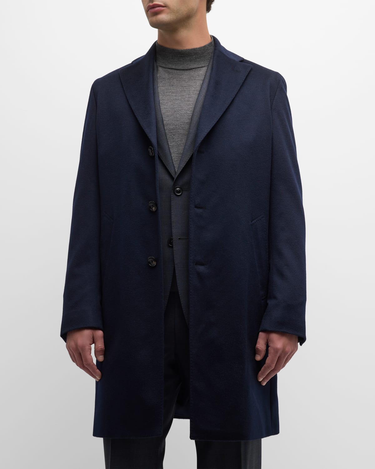 Neiman Marcus Men's Solid Cashmere Topcoat In Blue