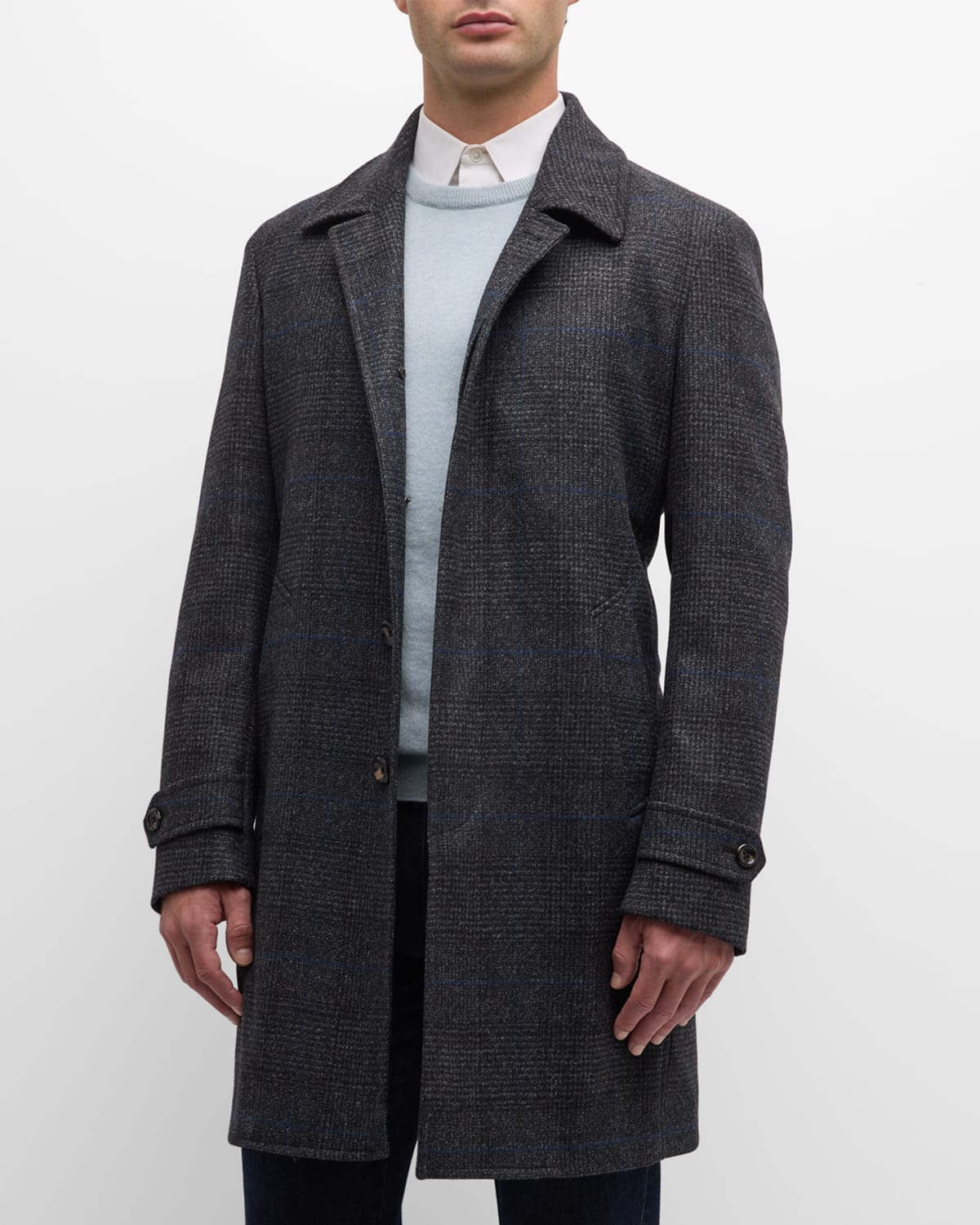 Neiman Marcus Men's Plaid Double-face Balmacaan In Dark Grey
