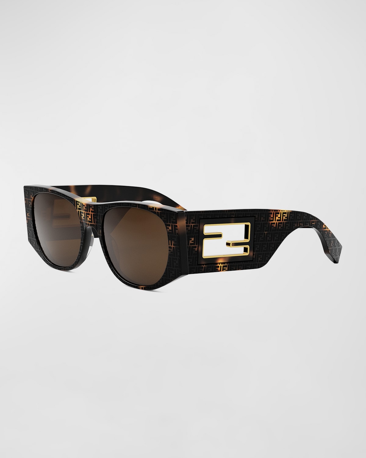 Fendi Baguette Logo Acetate Oval Sunglasses In Col/hav/brn