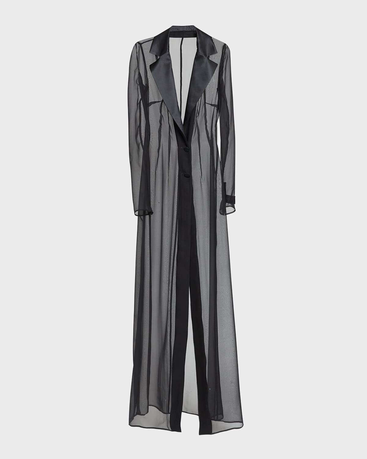 Shop Dolce & Gabbana Satin-lapel Sheer Silk Chiffon Long Coat In Black