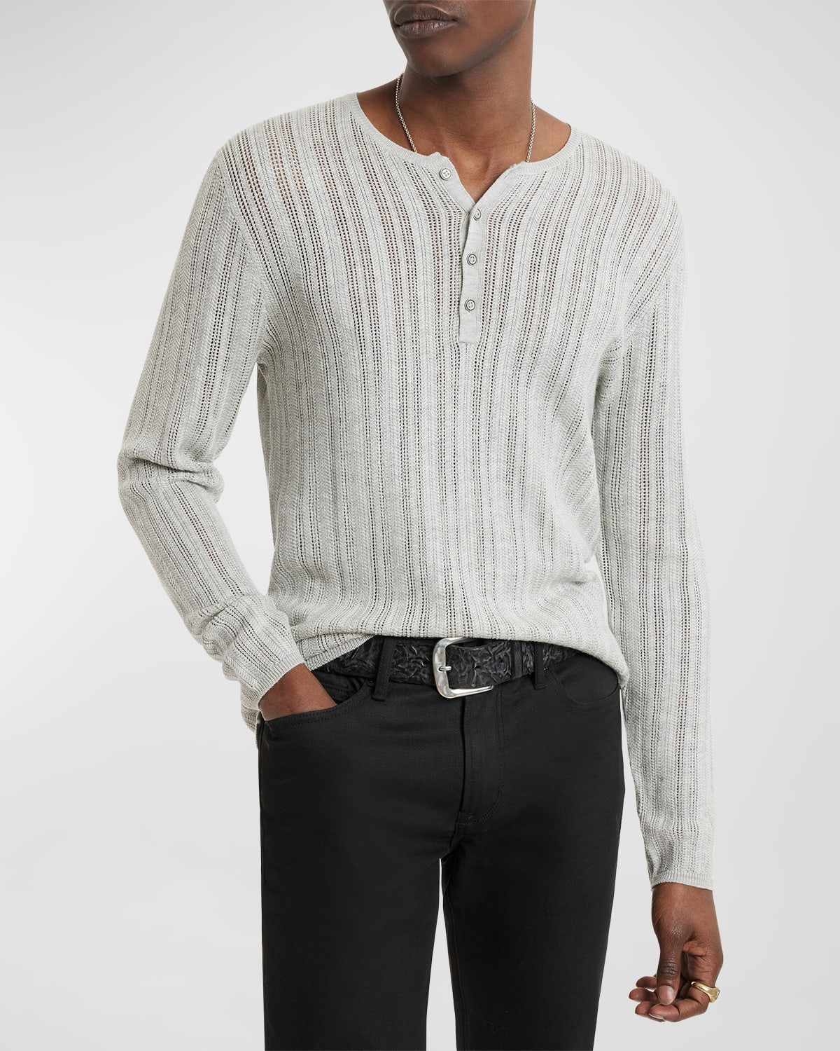 John Varvatos Men's Salete Textured Stitch Henley Shirt In Lt Grey Hthr