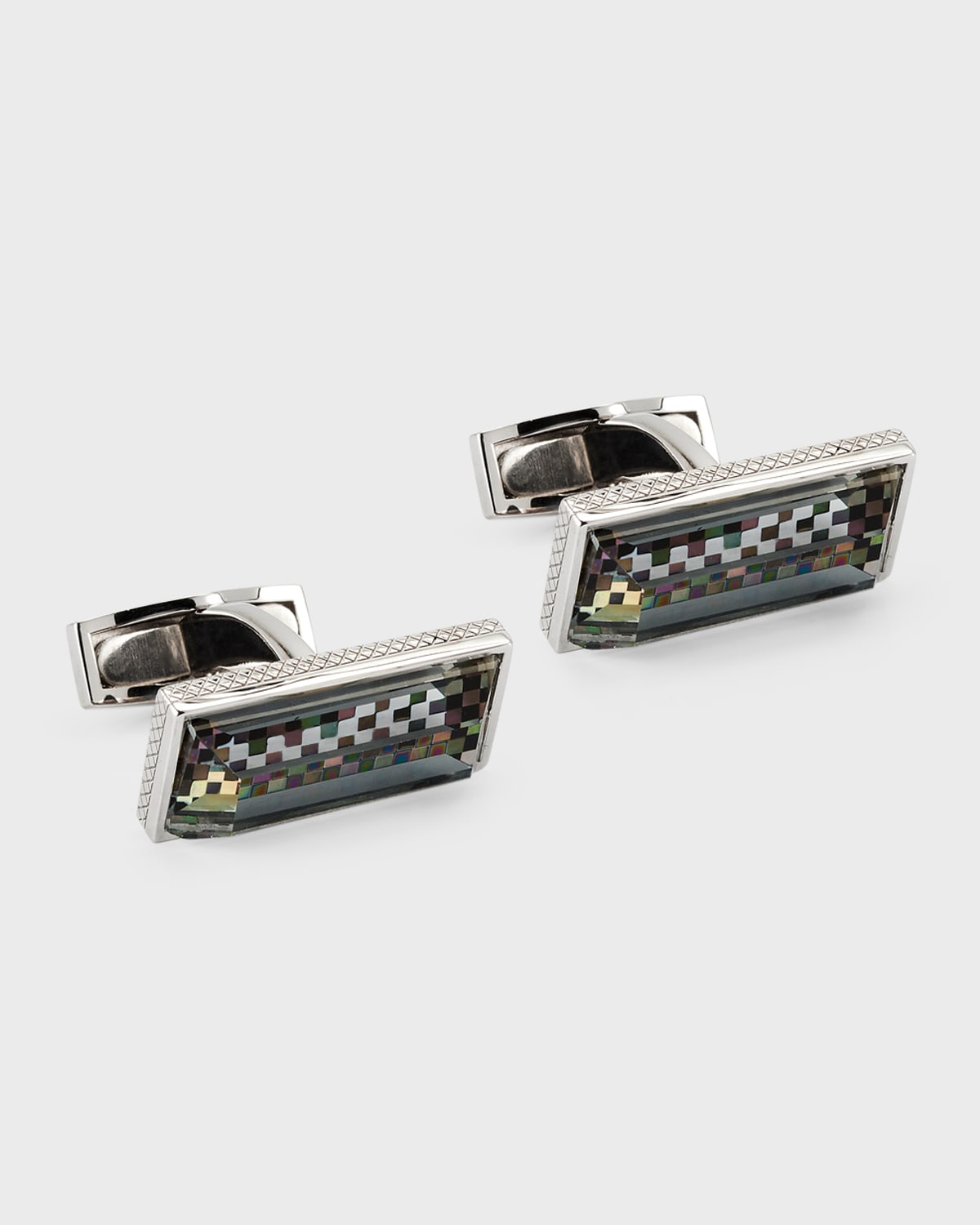 Tateossian Men's Mother-of-pearl Checkered Rectangle Cufflinks In Black
