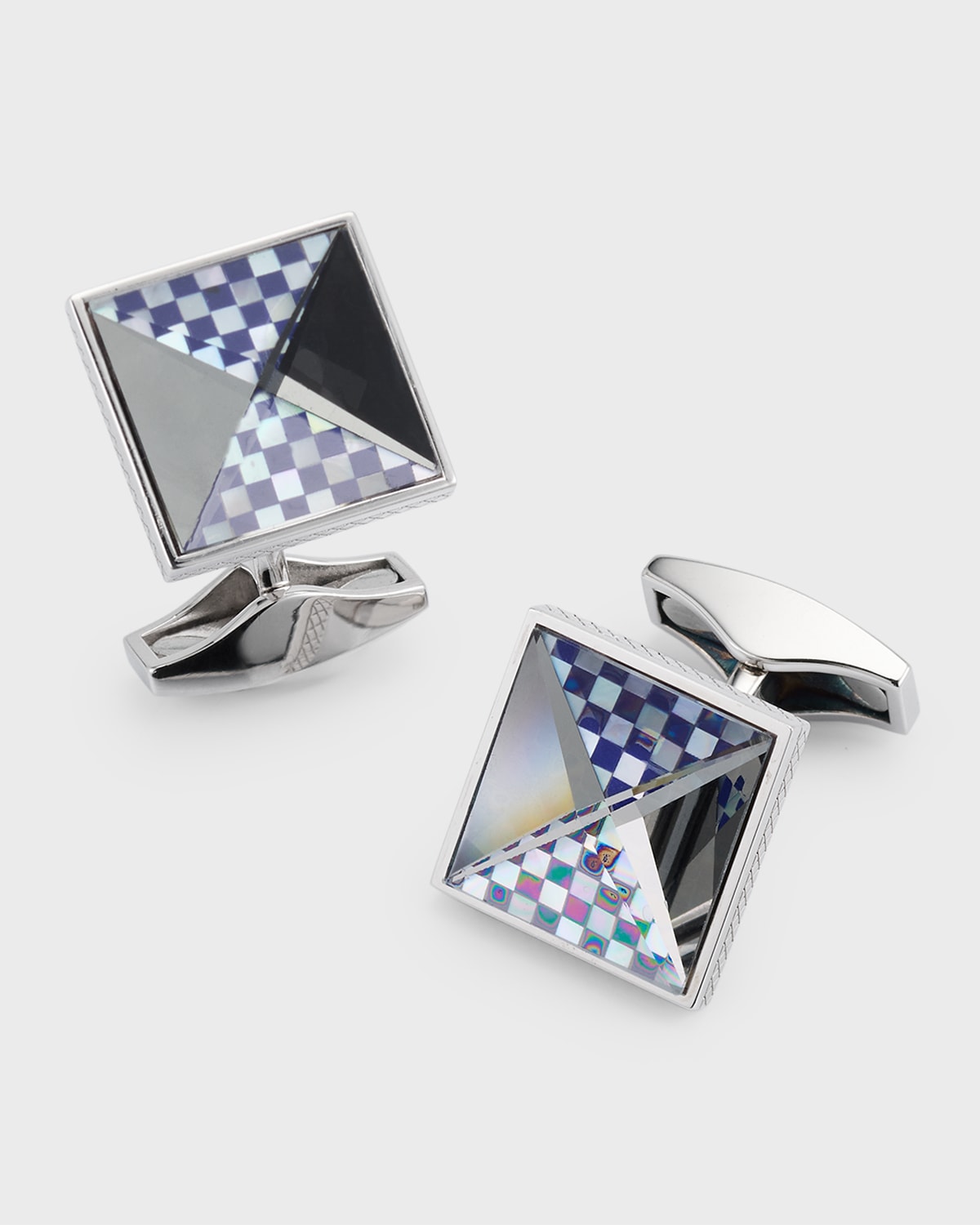Tateossian Men's Lapis And Mother-of-pearl Checkered Pyramid Cufflinks In Blue White