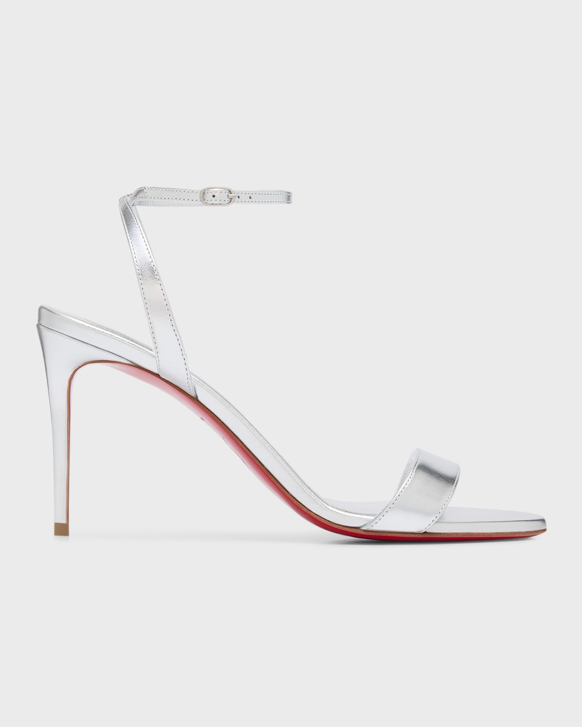 Christian Louboutin Loubigirl Metallic Red Sole Ankle-strap Sandals In Silver