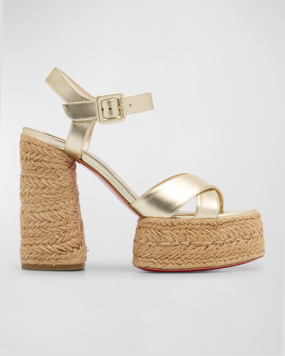 Christian Louboutin Super Calakala Metallic Red Sole Platform Espadrilles In Platine